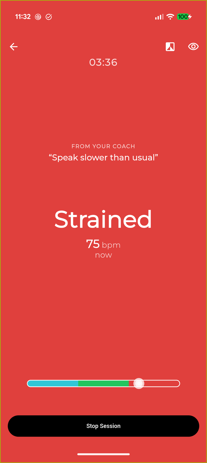 A coach's cue shown over the live view during a strained session