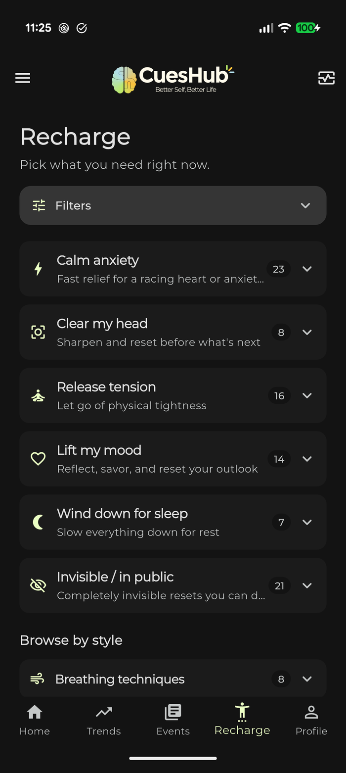 The recharge library, grouped by what you need right now
